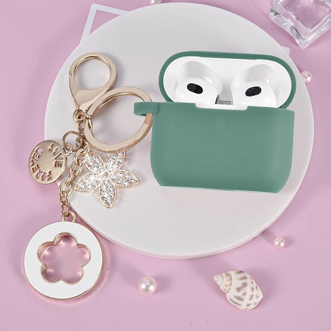 VISOOM Case for Airpods 3 Pink Airpods 3rd Cases 2021 Silicone for iPod 3 Earbuds Case Cover Women Wireless Charging Case with Accessories Girl Bling Keychain for Apple Ear Buds 3rd Generation
