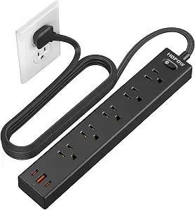 6FT Surge Protector Power Strip, 1700J, 5AC&1A2C, Flat Plug Extension Cord