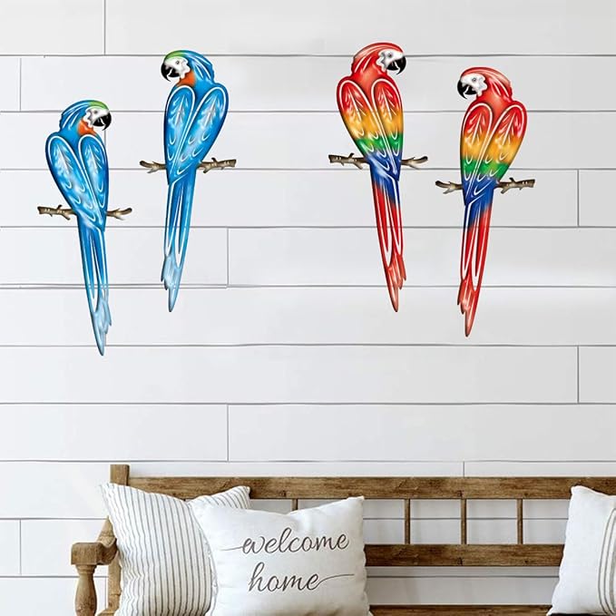 EiGreen Metal Bird Wall Art Decor 3D Outdoor parrot Sculpture, Hanging Garden Metal Wall Decor Suitable for Gardens Fence Patio Living Room Bedroom Yard Gift