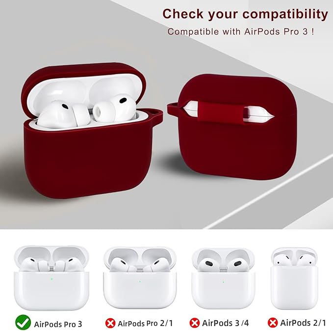 Compatible with AirPods Pro 3 Case Cover 2025, Silicone Protective Cover with Bracelet Keychain for Apple AirPods Pro 3rd Generation Wireless Earbuds (Burgundy)