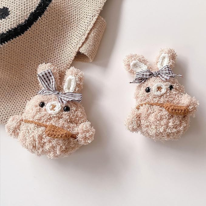 SGVAHY Furry Case for AirPods 1/2, Funny Cute 3D Cartoon Plush Design Bunny Bag Soft Warm Fluffy Cover Keychain Anti-Fall Protective Case Women Girls