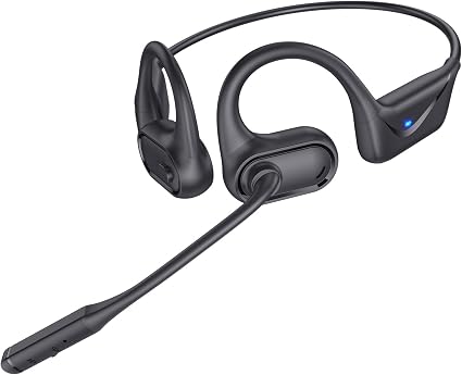 Open Ear Headphones with Mic, 29g Bluetooth Headset, Air Conduction Headphones with Dual Device Connection & Mute, Wireless Headset with Mic for Work, Driving, Office, Workout, Black
