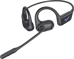 Open Ear Headphones with Mic, 29g Bluetooth Headset, Air Conduction Headphones with Dual Device Connection & Mute, Wireless Headset with Mic for Work, Driving, Office, Workout, Black