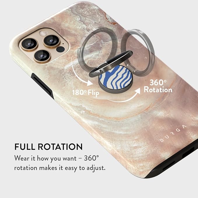 BURGA Cell Phone Ring, Holder Grip and Stand - Finger Phone Grip for Back of Smartphone Case, Kickstand 360 Rotation, Universal Ring for iPhone Samsung Galaxy Huawei Google Pixel, Stylish Accessories