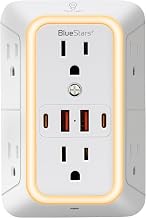Wall Mount Power Strips Wall Charger 6 Outlet Extender 4 USB Ports (5V, 2.4A, 12W) and Night Light 3-Sided Power Strip with Adapter Spaced Outlets - Multi Plug Outlet Surge Protector, ETL Listed - Image 1