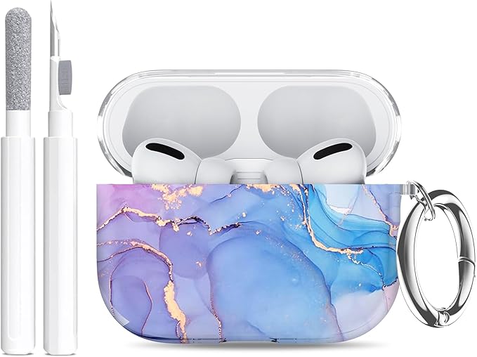 for AirPods Pro 3 Case (2025) with Cleaner Kit, Cute Soft Silicone Cover Compatible AirPods Pro 3rd Genera case with Keychain for Women Men with Keychain for Airpod Pro case(2025) Blue Marble