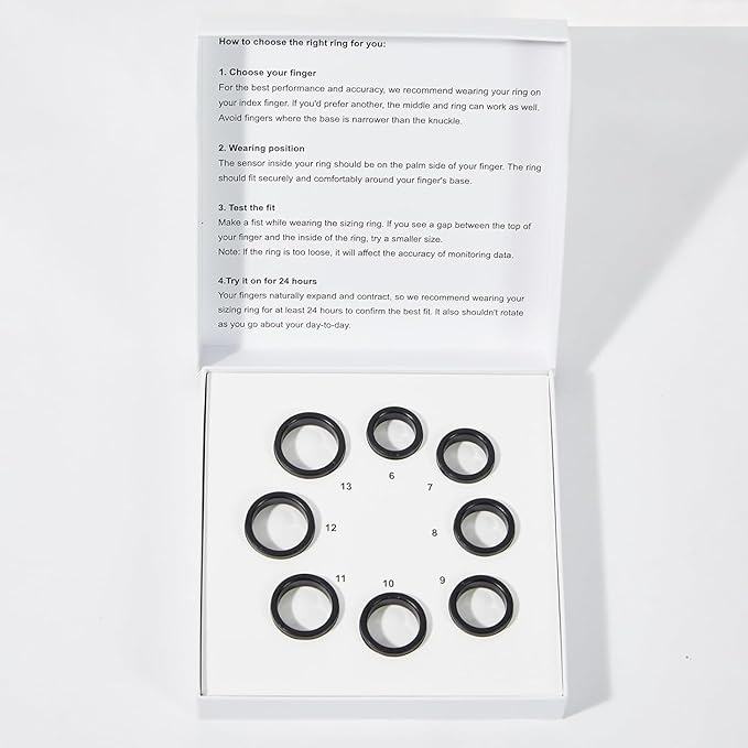 Ring Health Tracker for Women Men, Fit Ring with Heart Rate, Blood Oxygen, Sleep Monitor, Calories, Step Counter, IP68 Waterproof Smart Ring for iPhone & Android, No Subscription Fee (Sizing Kit Only)