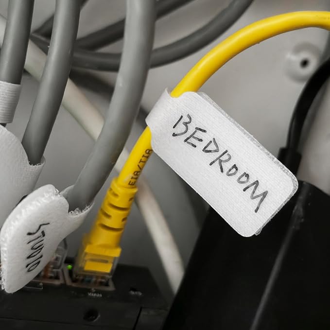 32 Pcs Cable Labels, Write On Cord Labels, Wire Cable Tags, Wire Tags for Electronics, Computers Cable Management and Identification, White, 1.77" x 0.78"