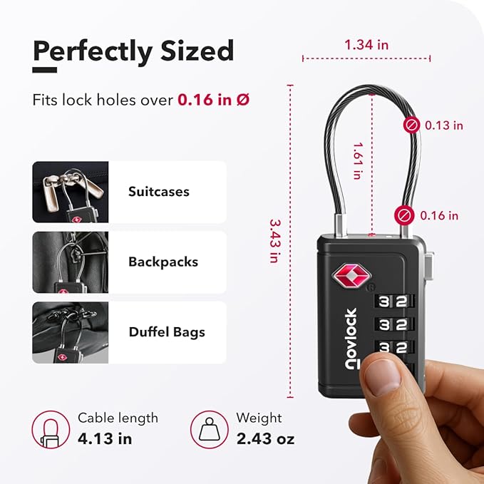 TSA Approved Luggage Locks | Inspection Indicator, 4-Digit Combination, Durable Zinc Alloy | for Suitcases, Backpacks, Travel Bags | Black, 10-Pack