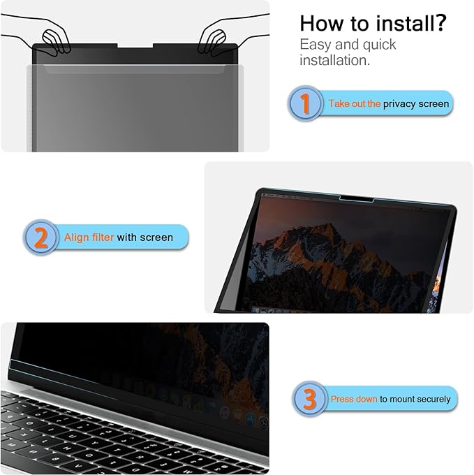 PYS Privacy Screen Protector for MacBook Pro 16 Inch (2021-2024, M1, M2, M3, M4) - Nano Attach, Anti-Spy, Reusable & Removable, Blue Light & UV Blocking, 2Pcs Camera Cover Slide, Case Friendly