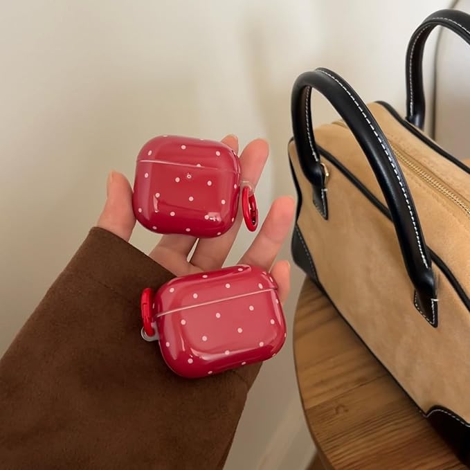 White Polka Dot Red Case with Lock for Airpods 4 Gen,Vintage Aesthetic Pattern Stylish Luxury Trendy Retro Girls Women Protective Cover for Airpod 4th Genetation