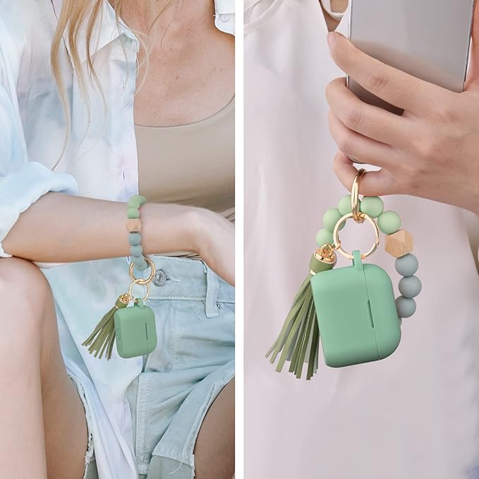 Filoto Silicone Airpod 3rd Generation Case Cover with Bracelet Keychain, Cute Protective Case for Apple Air Pod 3 Wireless Charging Case Women Girl, Cactus Green