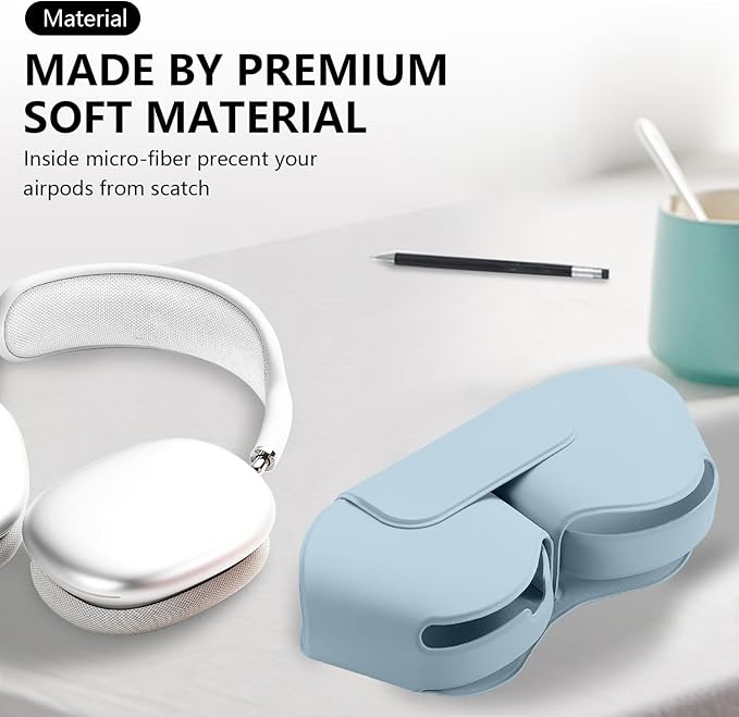 Maxjoy for Apple Airpods Max Smart Case Cover, Soft PU Leather Protective Cover Accessories for Airpod Max with Sleep Mode, Anti-Dust Travel Carrying Case for Airpods Pro Max Headphones, Light Blue