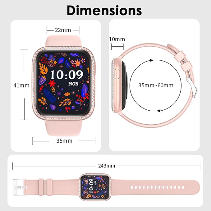 Smart Watch for Women, 1.75" AMOLED Fitness Tracker for Android iOS, Answer/Make Call with Heart Rate Sleep Monitor 130+ Sports Mode, IP68 Waterproof Smartwatch (Pink Band)