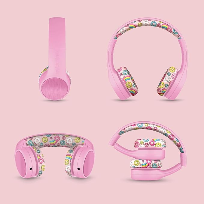 LilGadgets Girls Wired Headphones - Pink Doughnut On-Ear Ages 3+ - Built-in Mic & SoftTouch Padding - SharePort Audio Sharing - Detachable Braided Cable & Volume-Limiting Safety