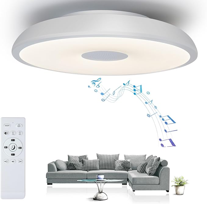 BT-Version LED Ceiling Light with Speaker 18W 11Inch Music Ceiling Lamp with Remote Control Adjustable Brightness & Color Temperature RGB Ambient Lighting for Kids Room Bedroom and More