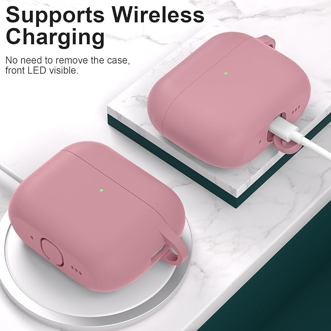 ATUAT for AirPods Pro 3 Case Cover with Cleaner, Protective Soft Silicone Skin with Keychain for Women Men for Apple AirPods Pro 3rd Generation Case(2025), Front LED Visible, Bean Pink
