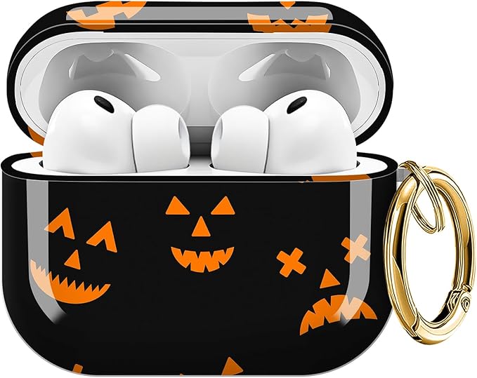 for AirPods Pro 3 Case, Compatible with AirPods Pro 3rd Generation Case (2025), Shockproof Protective Cover with Golden Carabine (Cute Orange Pumpkin)
