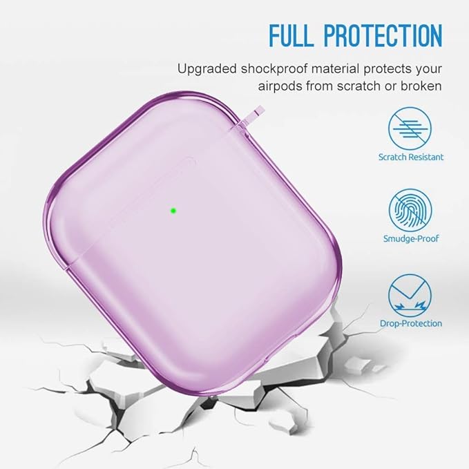 Valkit Compatible AirPod Case Cover, Clear Airpods Case with Keychain Soft TPU Protective Cover Shockproof Case for Girls Women Men Compatible with Apple AirPods Charging Case 2 & 1 - Clear Purple
