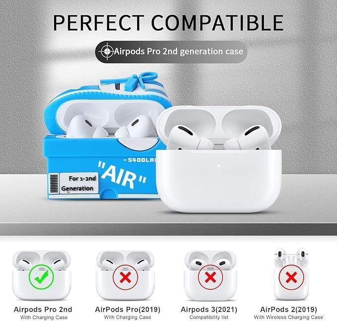 [2Pack] for Apple Airpods Pro 2 Case Cover,Cute Cartoon Shoe Box Soft Silicone Protective Cases for AirPods Pro 2nd Generation Case with Keychain for Women Men