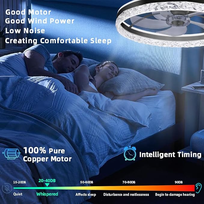Ceiling Fan with Light,Low Profile Ceiling Fan,Flush Mount Ceiling Fan,Bluetooth Ceiling Fan with Speaker, Smart Ceiling Fan with Alexa&Google Assistant,Voice/APP/Remote Control