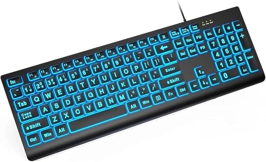 SABLUTE Wired Large Print Backlit Computer Keyboard, K11PRO