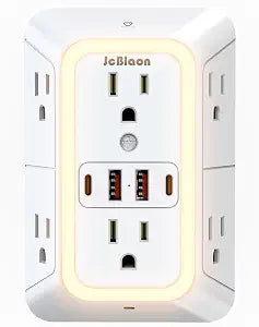 Wall Outlet Extender with Night Light, Power Plug Adapter 6 Outlet Extender with 4 USB Charging Ports 1050J Power Strip Multi Plug Adapter Spaced for Home Travel Office (2U2C)-ETL - Image 1