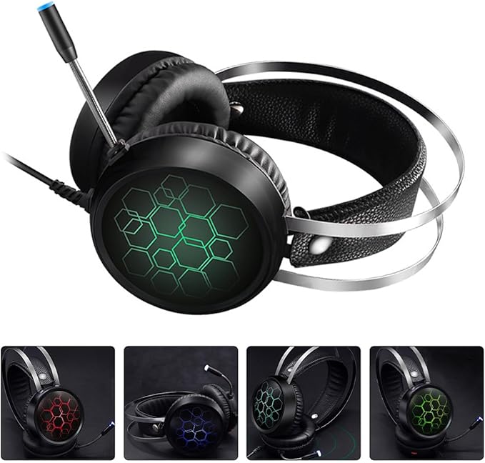 Zerodeko Gaming Wired Headset with Mic USB 7.1 Surround Sound Over-Ear Headphones RGB Light for Computer Gamers, Comfortable Headphone for Gaming and Online Streaming