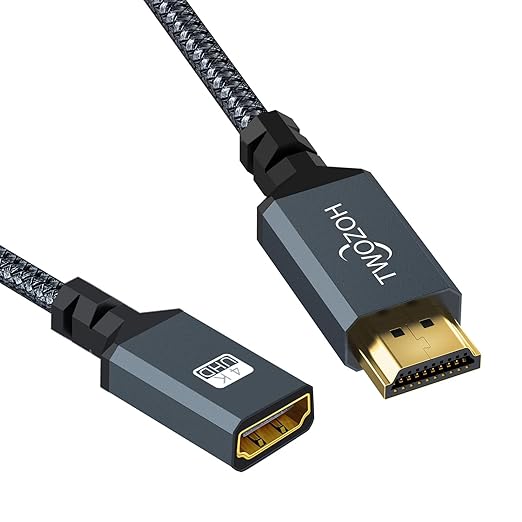 Twozoh HDMI Extension Cable 1.6FT 2 Pack, 4K HDMI Extender Male to Female Cord, Nylon Braided HDMI 2.0 Cable Adapter Support 4K@60Hz 3D HDR