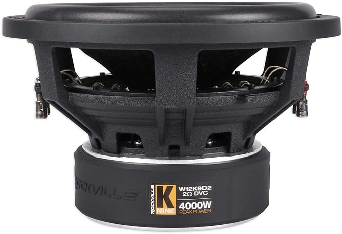Rockville W12K9D2 K9 V3 12" Car Subwoofer, 4000W Peak/1000W RMS, DVC 2-Ohm, Ultra-Stiff Cone, 28mm Xmax, Chrome Terminals, for Car Audio Systems