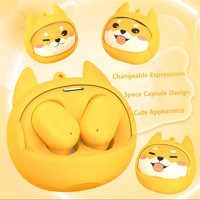 Kids Wireless Earbuds with Rotating Chaging Case Wireless Bluetooth Earbuds for Kids, Kid Ear Buds with Mic, 88dB Safe Volume, Earphones Earpods in-Ear for Android iOS Cell Phone Laptop, Shiba