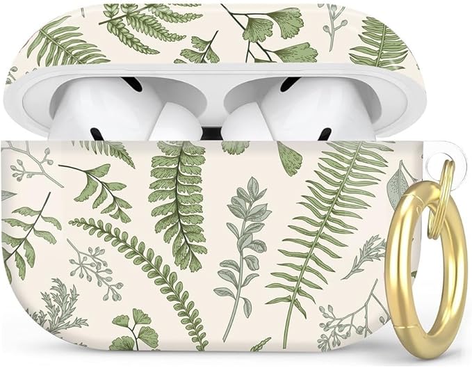 Compatible with AirPod Pro 2nd/1st Generation Case Cover with Key Chain,Full Protective Shockproof Wireless Headphone Case for Airpod Pro 2023/2022/2019(Green Leaf)