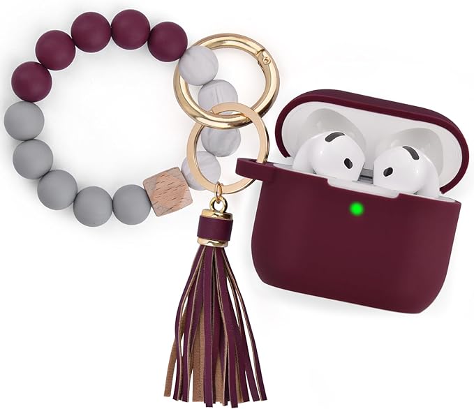 Filoto Compatible with AirPods 4 Case - Soft Silicone Cover with Bracelet Lanyard and Keychain, Shockproof and Scratch-Resistant, Cute Design for Compatible withAirPods 4th Generation(Burgundy)