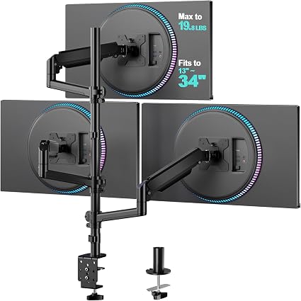 WALI Stacked Triple Monitor Mount for 13-34 inch Screens, 19.8 lbs per Arm