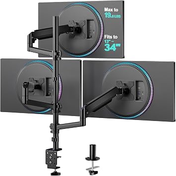 WALI Stacked Triple Monitor Mount for 13-34 inch Screens, 19.8 lbs per Arm