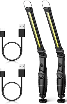LED Work Light，800 Lumens Foldable Rechargeable Cob Work Light with Magnetic Base& Hook, 360°Swivel Flashlight, USB Cable for Car Repair, Home, Garage, Emergency and Outdoor Camping (2 Pack)