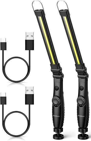 LED Work Light，800 Lumens Foldable Rechargeable Cob Work Light with Magnetic Base& Hook, 360°Swivel Flashlight, USB Cable for Car Repair, Home, Garage, Emergency and Outdoor Camping (2 Pack)