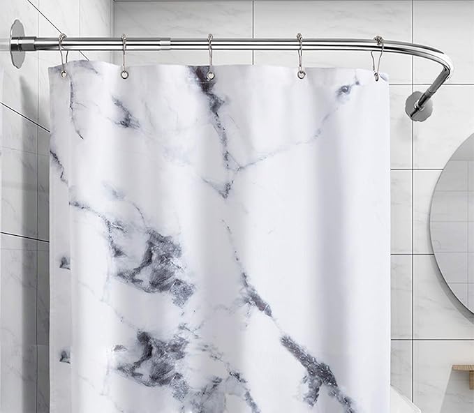 Corner Shower Curtain Rod Adjustable Stainless Steel L Shaped Rack Drill Free Install for Bathroom, Bathtub, Clothing Store (27.55"-39.37" x 47.24"- 65")