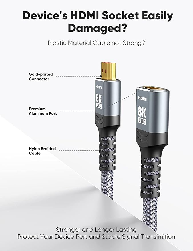 Highwings 2 Pack 8K 4K HDMI Extender 1FT, Extension Cable 2.1 4K@30Hz/ 60Hz/ 120Hz, Ultra high Speed Adapter Male to Female Compatible for PS5, Roku, Stick, Blu Ray Player, HDTV, Laptop