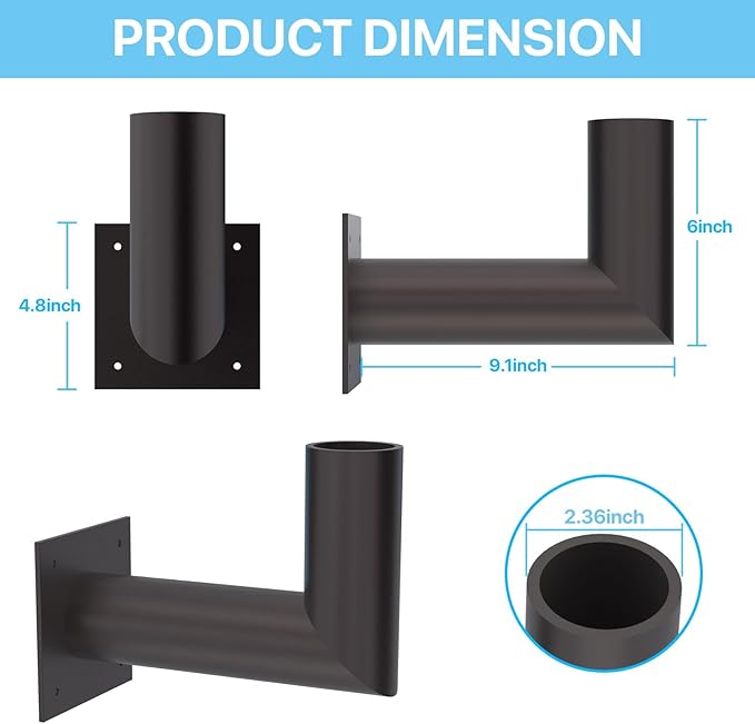 HYPERLITE Wall Mount Bracket: 90 Degree for Parking Lot Light - L Shape Bracket for 2 3/8 inch Slip Fit Lights, Lighting Mounting Bracket Extension Pole for LED Shoebox Area Lights Street Pole Light