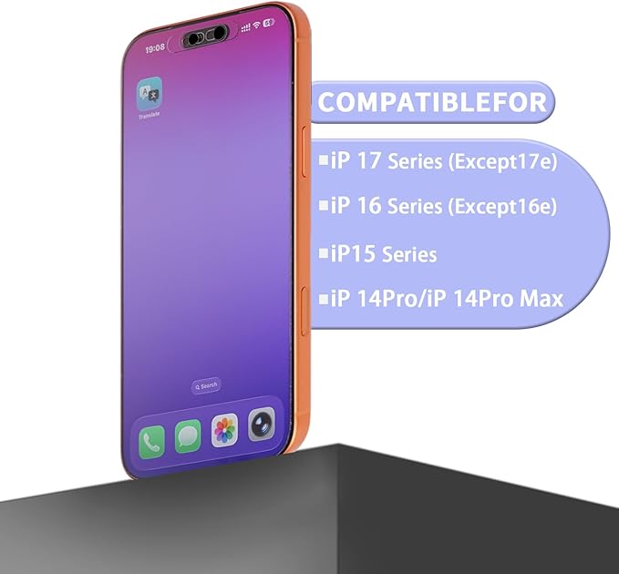 Front Camera Privacy Cover, Transparent Material & Perfect Phone Fit, Compatible with iPhone 17/16/15/14 Pro Max/Pro, Face Recognition On/Off, Adhesive Lens Protector,2 Pack