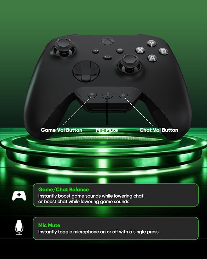 INGA Wireless Gaming Headset for Xbox Series X|S, Xbox One, PC, PS5/4, Mac, Nintendo Switch, Game/Chat Balance, 2.4GHz/Bluetooth 5.2, ENC Microphone & 7.1 Surround Sound (Green LED)
