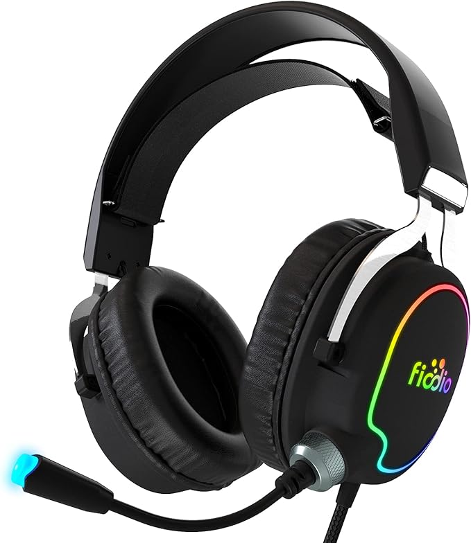 Gaming Headset with Surround Sound Stereo for Xbox One PS4 PC Switch Tablet, Noise Cancelling Over Ear Headphones with Mic, LED Light and Soft Memory Earmuffs for Laptop