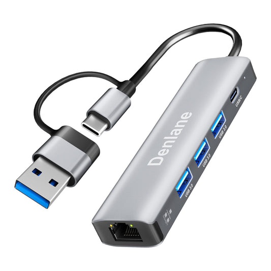 USB C USB 3.0 to Ethernet Adapter, 5 in 2 Gigabit USB Ethernet Hub for Laptop with 4-Port USB-A 3.0 and USBC, 1000Mbps RJ45 LAN Network Adapter Compatible with MacBook/iPad Pro/Phone/Tablet