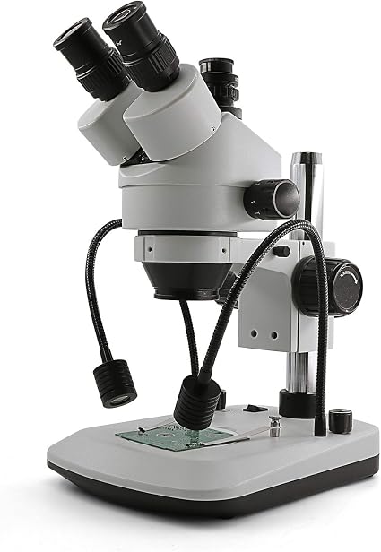 Swift S7-TGL-CA05 Trinocular Stereo Microscope, 7X-45X Zoom, WF10X Eyepieces, Gooseneck & Transmitted LED Lights, Pillar Stand, 110V