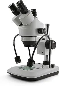 Swift S7-TGL-CA05 Trinocular Stereo Microscope, 7X-45X Zoom, WF10X Eyepieces, Gooseneck & Transmitted LED Lights, Pillar Stand, 110V