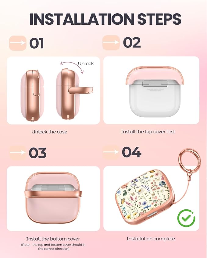 Coralogo for AirPods Pro2/Pro Case with Safety Lock - Cute Cartoon for AirPods Pro1/2 Generation for Women Girls Fashion Stylish Retro Flower Pattern Design Kawaii Girly Girlish Hard Protective Cover
