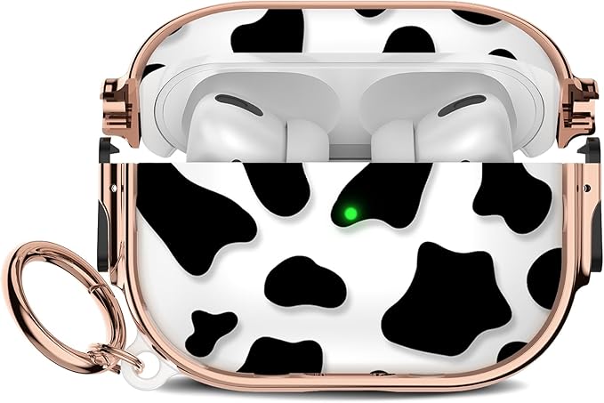 Maxjoy for Cute Airpods Pro 2 case with Safety Lock,Compatible Airpods Pro Case 2nd/1st Gen,Compatible Black Cow AirPods Case Cover for Women Girly with Keychain-Transparent