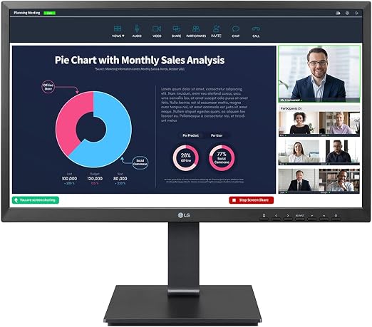 LG Electronics LG 24BP75CP-B 24 Inch Professional PC Screen - IPS Panel FHD (1920x1080), 5ms GtG 75Hz, Stand with Multiple Settings, Speakers, Webcam (2MP) and Built-in Microphone, USB-C (65W)
