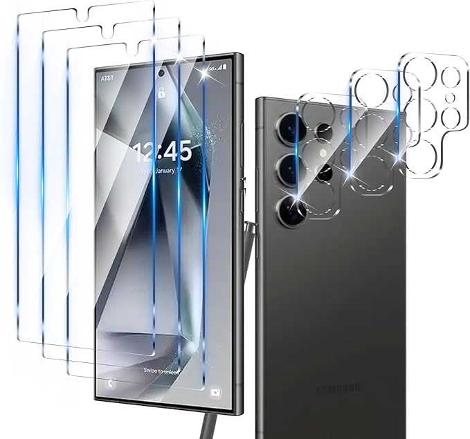3 Pack Screen Protector Designed for Galaxy S25 Ultra with 3 Pack Tempered Glass Camera Lens Protector,Ultra HD Clear,9H Hardness,Easy Install - Case Friendly,Scratch Resistant